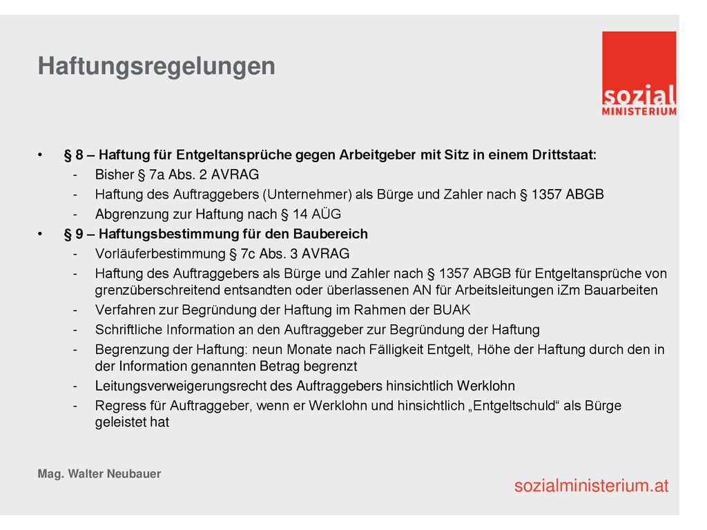 Haftungsregelungen § 8 – Haftung für Entgeltansprüche gegen Arbeitgeber mit Sitz in einem Drittstaat: