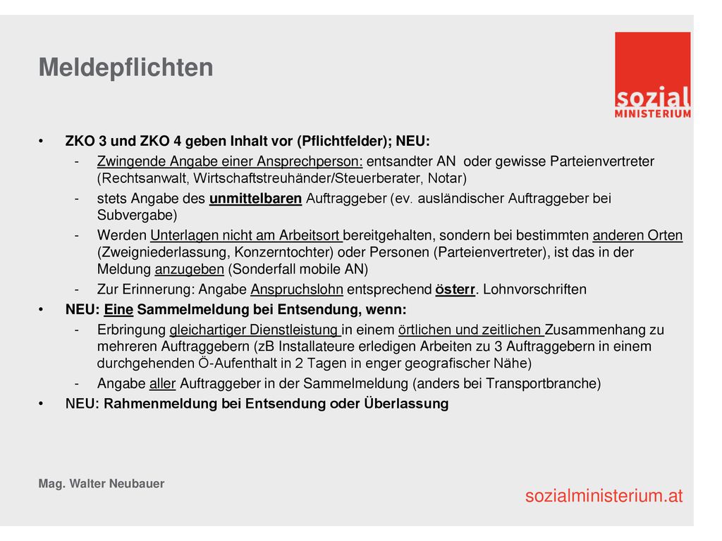 Meldepflichten ZKO 3 und ZKO 4 geben Inhalt vor (Pflichtfelder); NEU:
