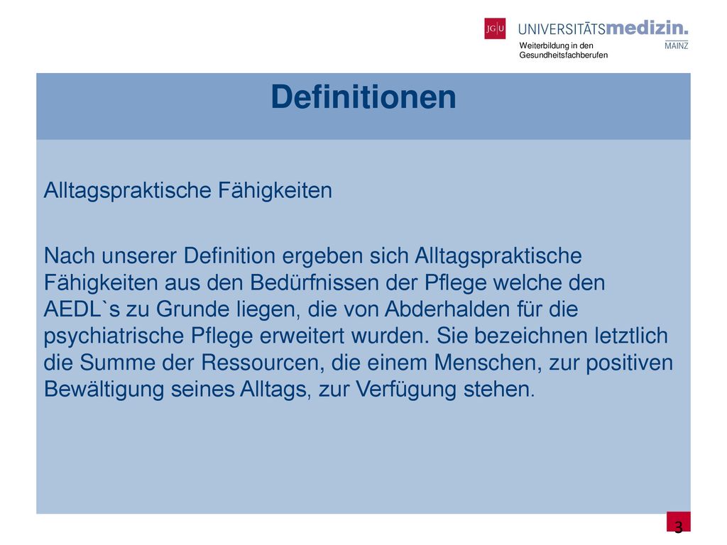 Definitionen Alltagspraktische Fähigkeiten