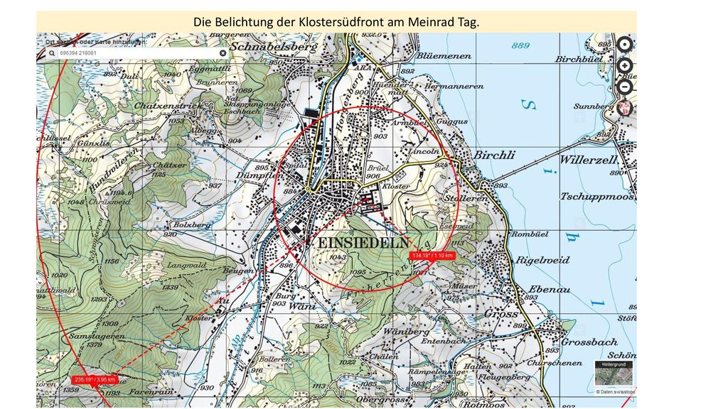 Die Belichtung der Klostersüdfront am Meinrad Tag.