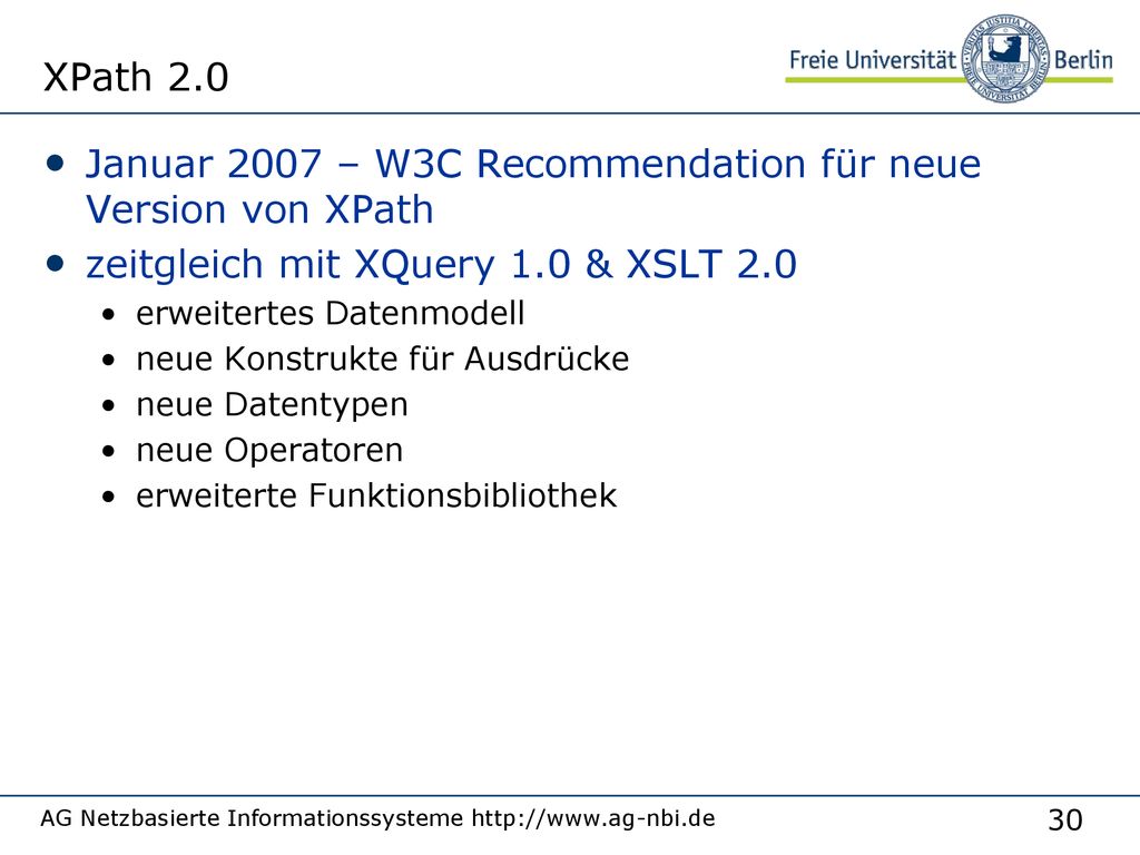 Januar 2007 – W3C Recommendation für neue Version von XPath
