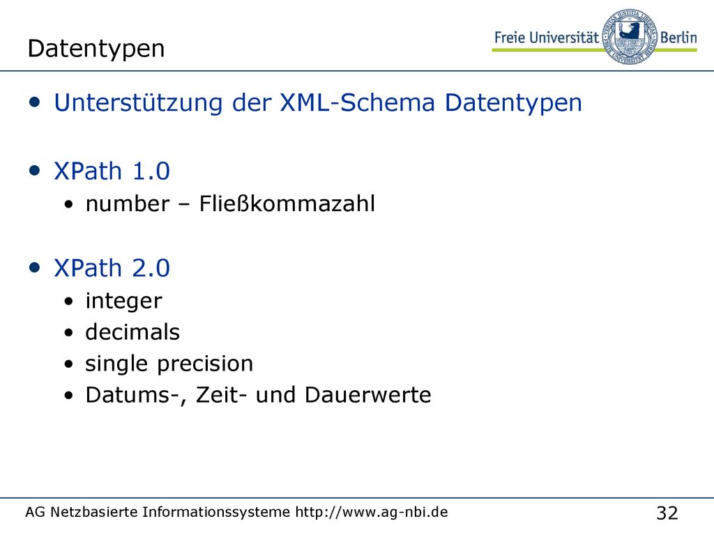 Unterstützung der XML-Schema Datentypen XPath 1.0