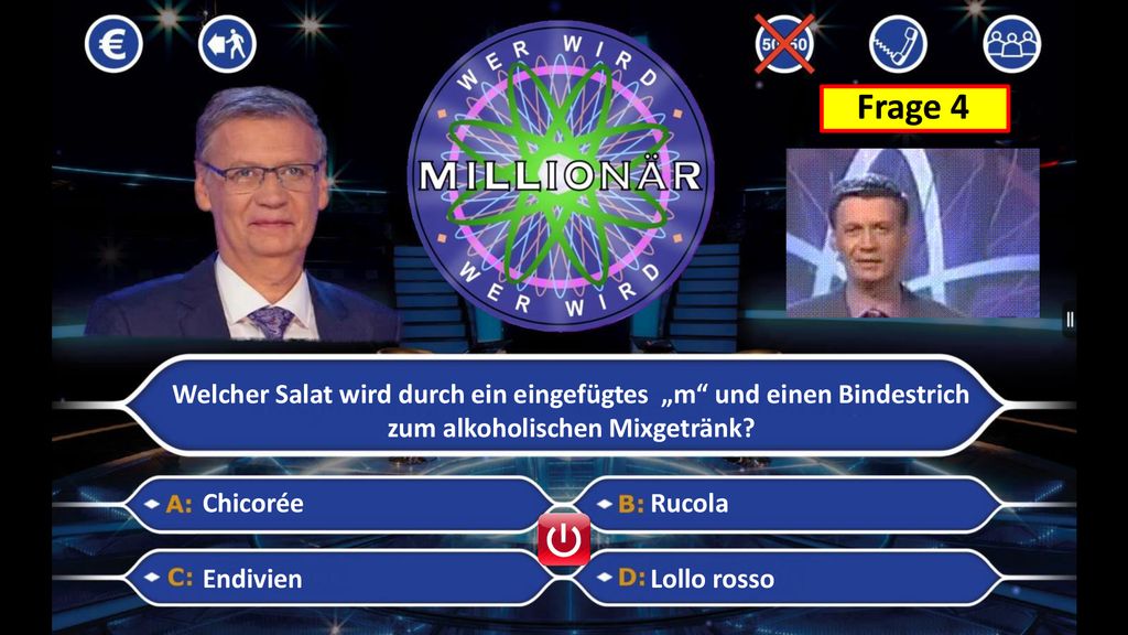 Frage 4 Welcher Salat wird durch ein eingefügtes „m und einen Bindestrich. zum alkoholischen Mixgetränk