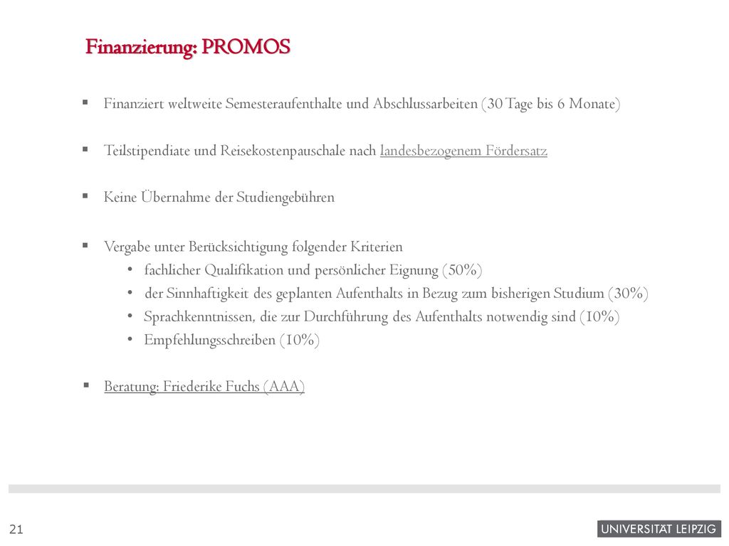 Finanzierung: PROMOS Finanziert weltweite Semesteraufenthalte und Abschlussarbeiten (30 Tage bis 6 Monate)