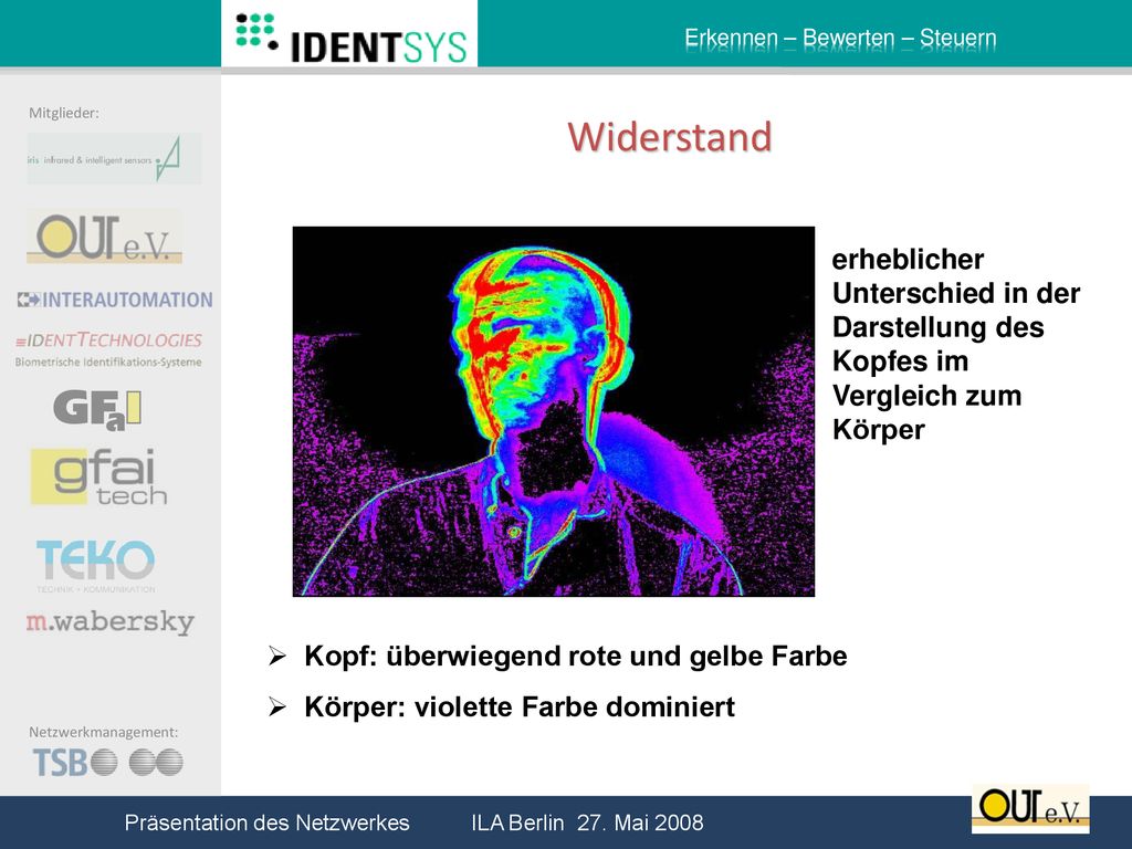 Widerstand erheblicher Unterschied in der Darstellung des Kopfes im Vergleich zum Körper. Kopf: überwiegend rote und gelbe Farbe.