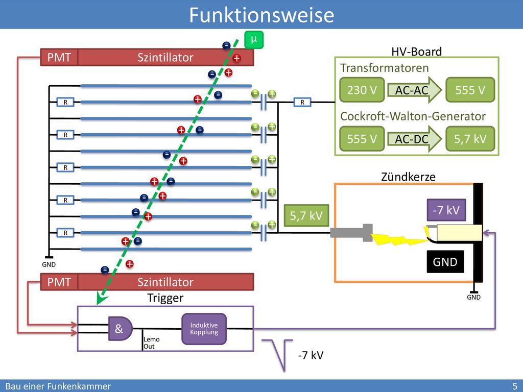 Funktionsweise + - PMT Szintillator Transformatoren HV-Board 230 V