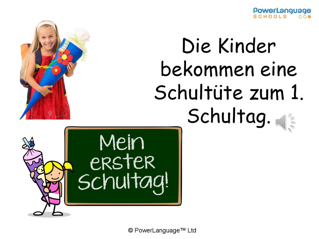 Die Kinder bekommen eine Schultüte zum 1. Schultag.