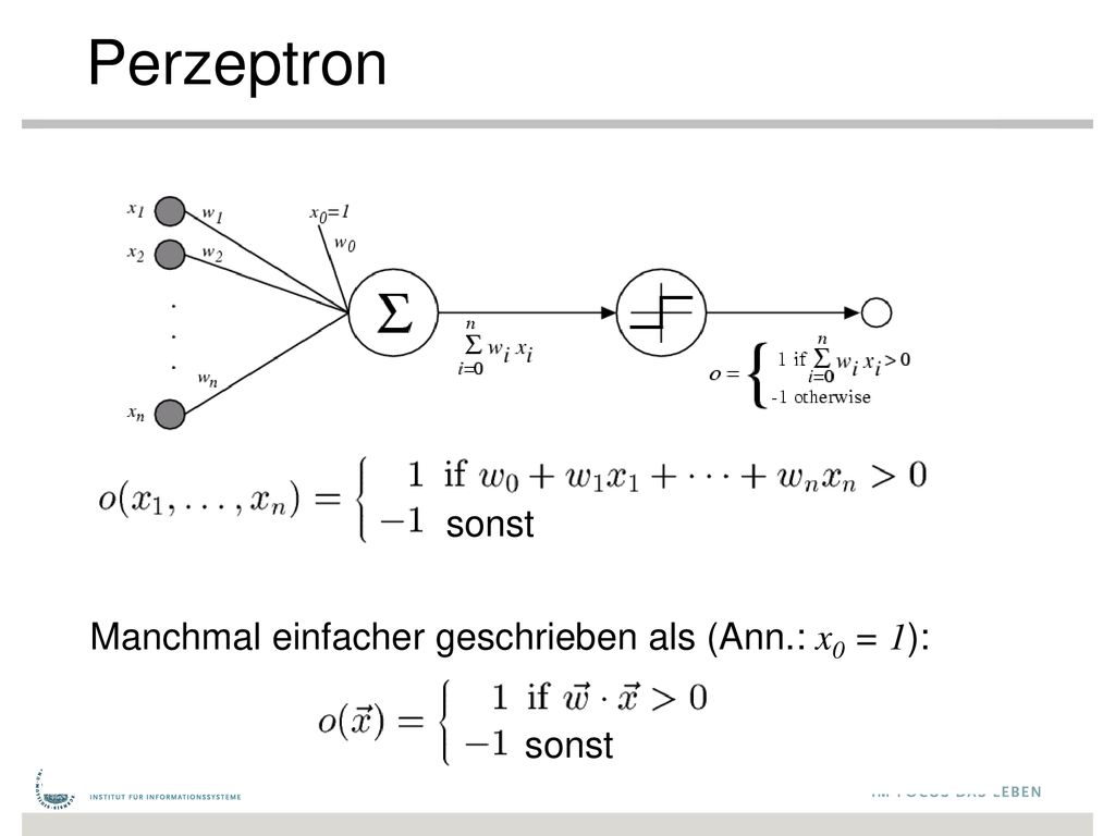 Perzeptron sonst Manchmal einfacher geschrieben als (Ann.: x0 = 1):