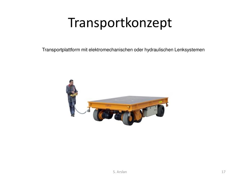 Transportkonzept Transportplattform mit elektromechanischen oder hydraulischen Lenksystemen.