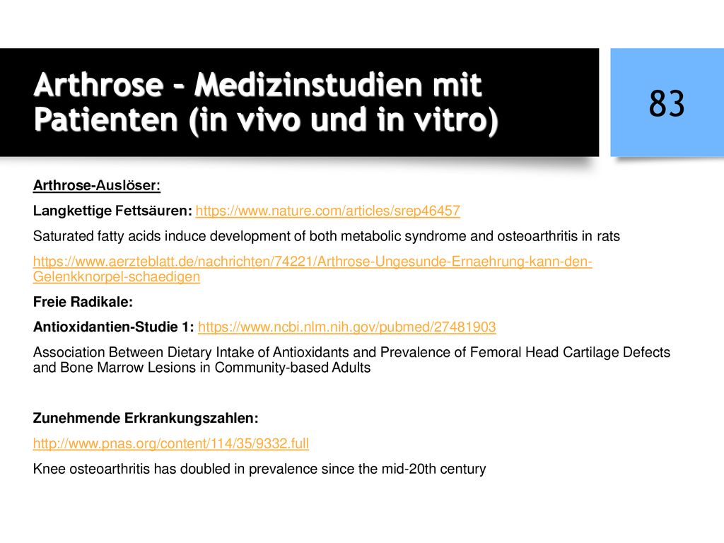 Arthrose – Medizinstudien mit Patienten (in vivo und in vitro)