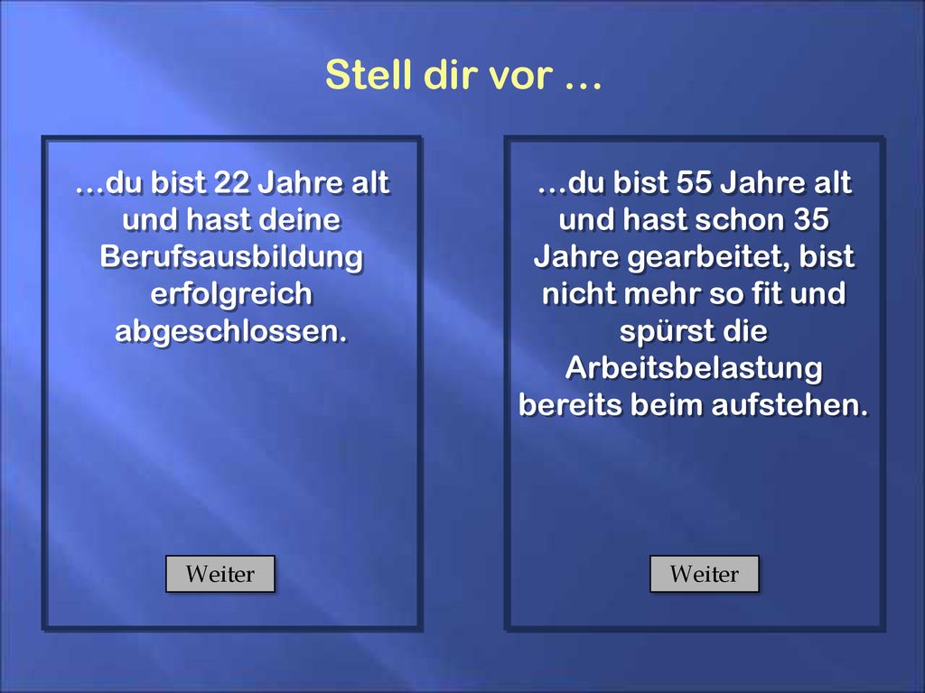 Stell dir vor … …du bist 22 Jahre alt und hast deine Berufsausbildung erfolgreich abgeschlossen.