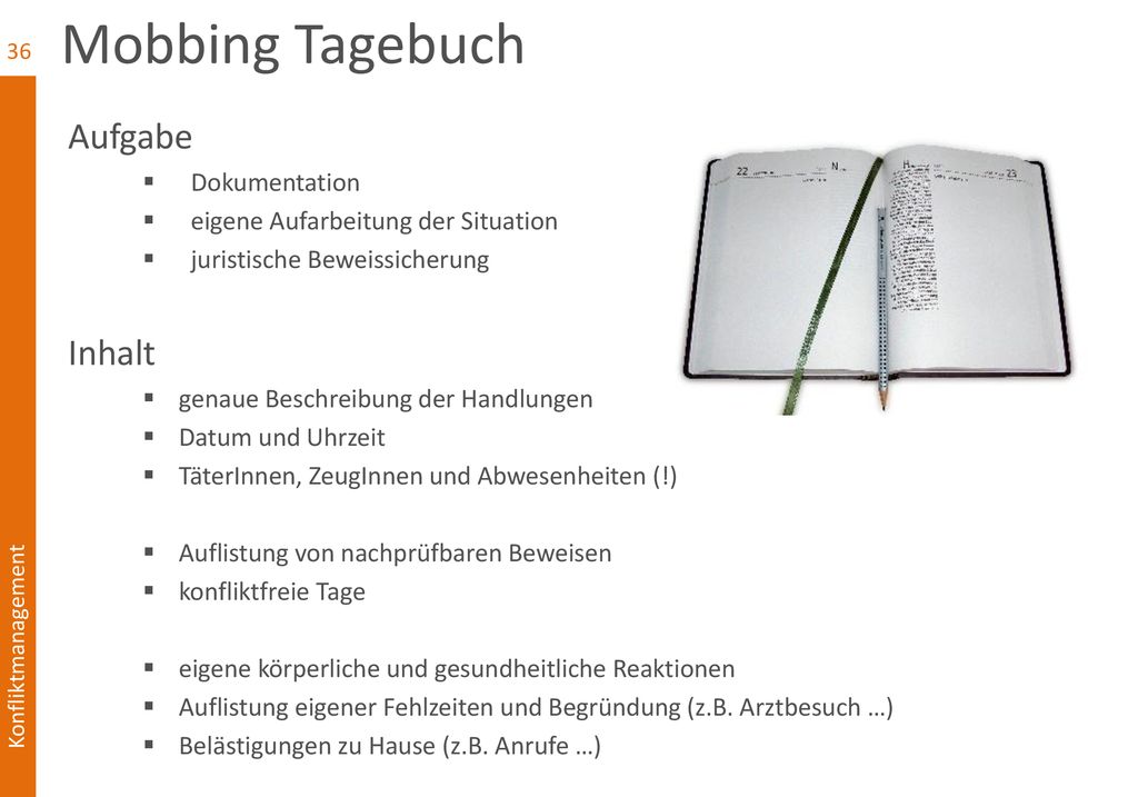 Mobbing Tagebuch Aufgabe Inhalt Dokumentation