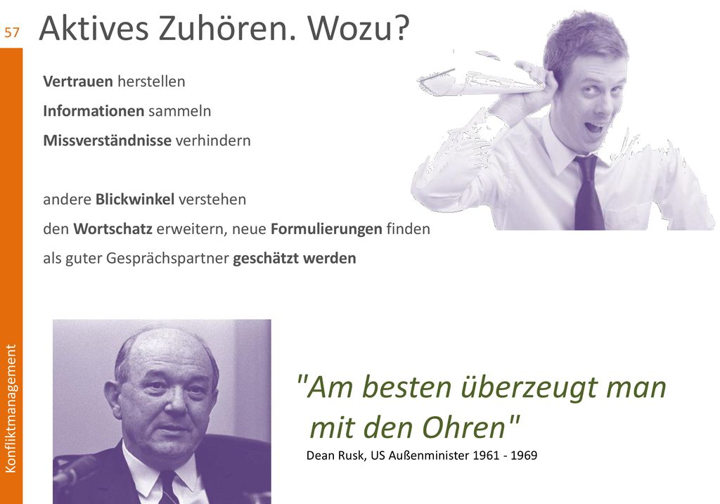 Aktives Zuhören. Wozu Am besten überzeugt man mit den Ohren
