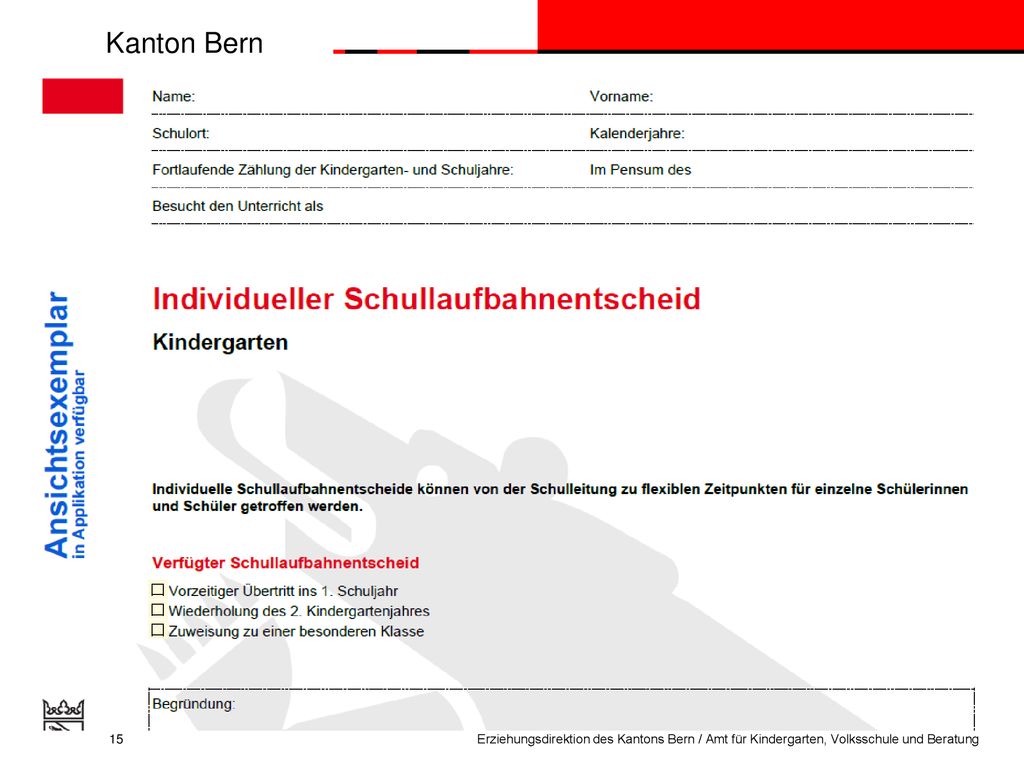 Erziehungsdirektion des Kantons Bern / Amt für Kindergarten, Volksschule und Beratung