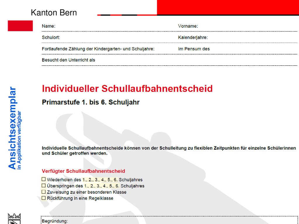 Erziehungsdirektion des Kantons Bern / Amt für Kindergarten, Volksschule und Beratung