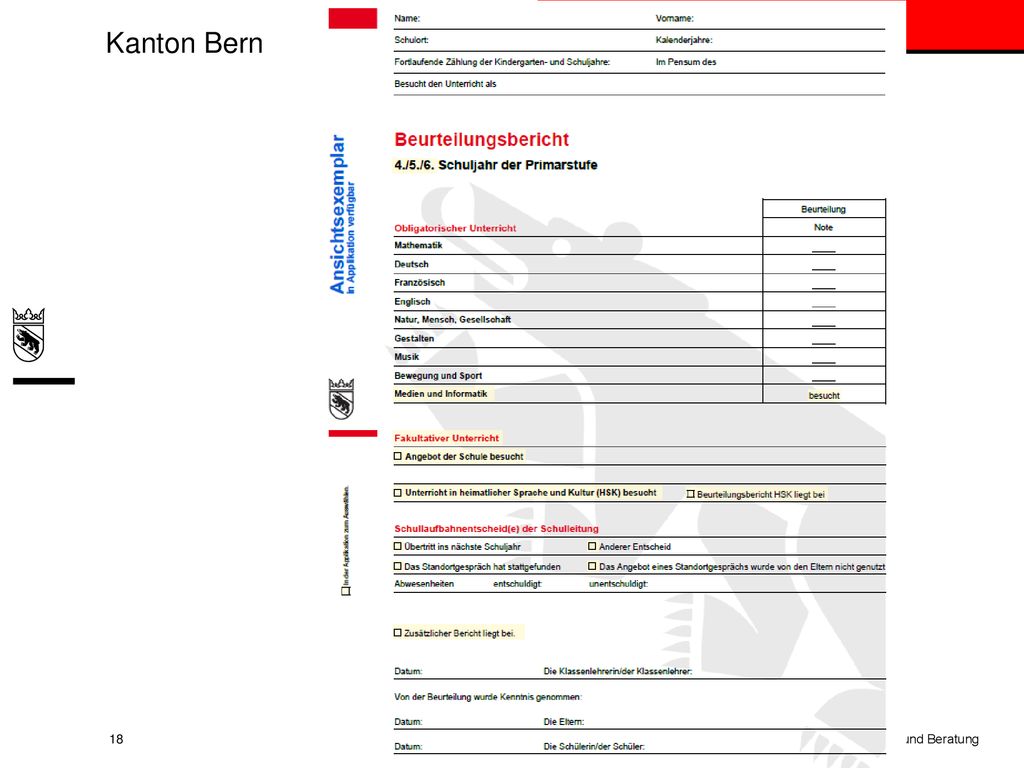 Erziehungsdirektion des Kantons Bern / Amt für Kindergarten, Volksschule und Beratung