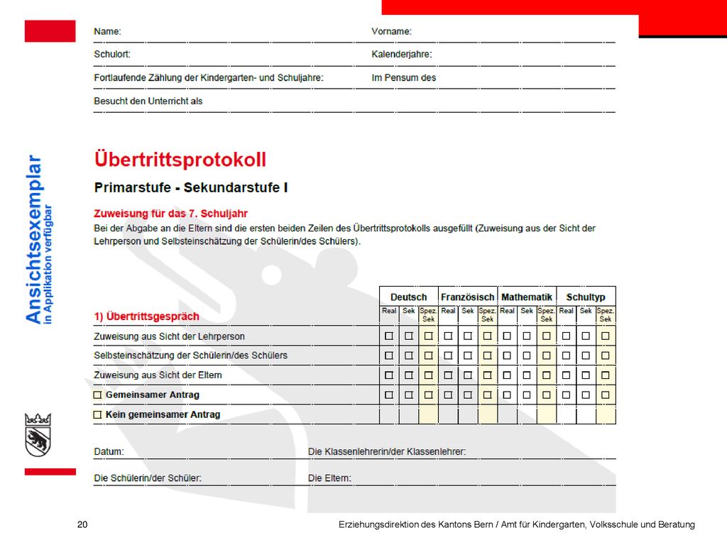 Erziehungsdirektion des Kantons Bern / Amt für Kindergarten, Volksschule und Beratung