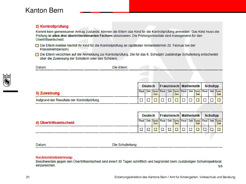 Erziehungsdirektion des Kantons Bern / Amt für Kindergarten, Volksschule und Beratung