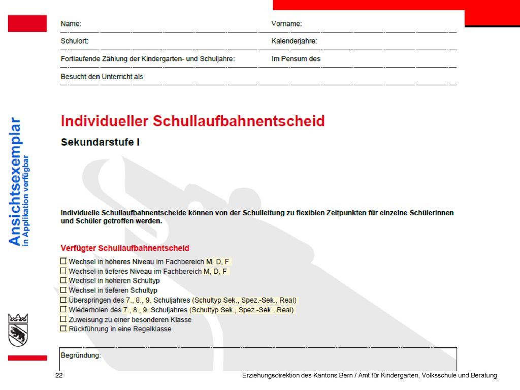 Erziehungsdirektion des Kantons Bern / Amt für Kindergarten, Volksschule und Beratung