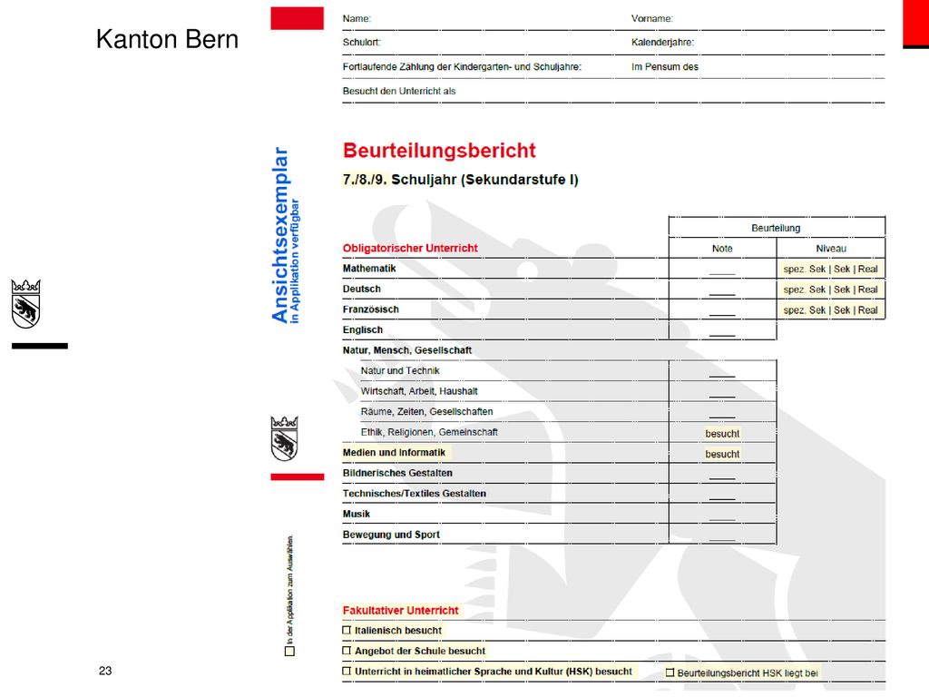 Erziehungsdirektion des Kantons Bern / Amt für Kindergarten, Volksschule und Beratung