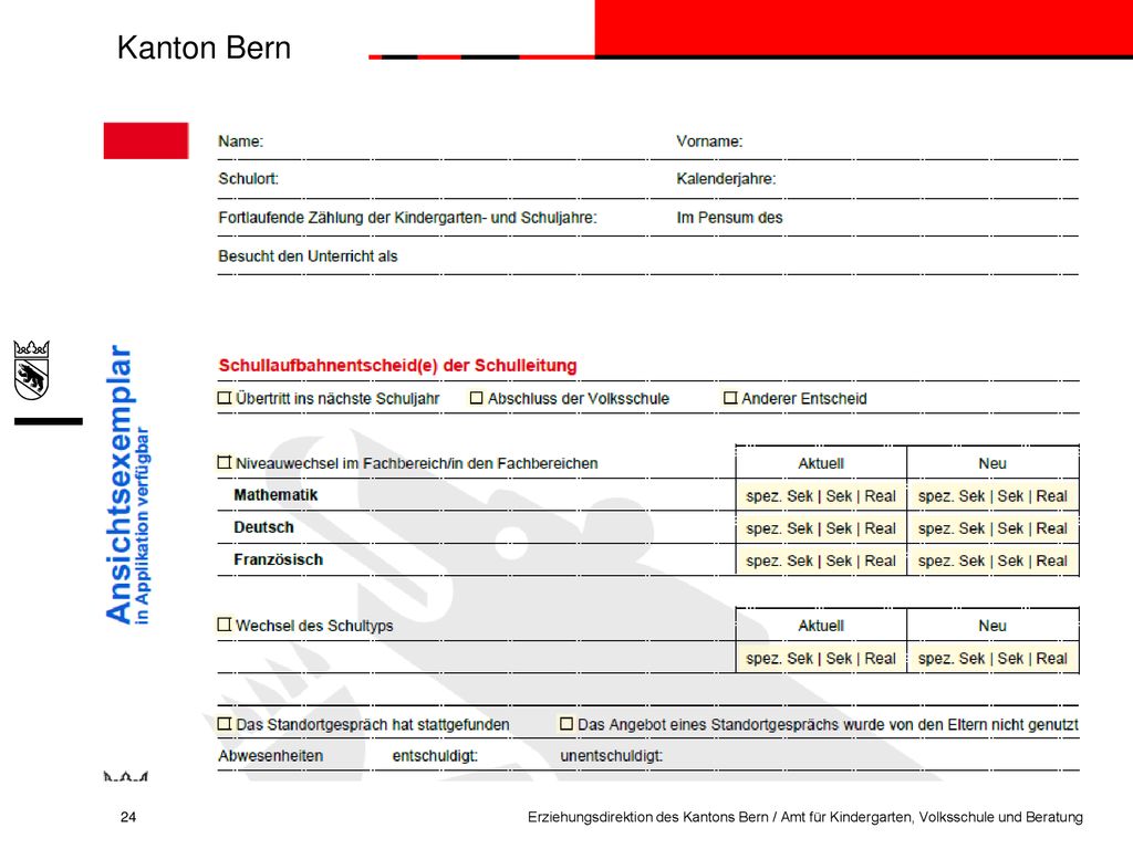 Erziehungsdirektion des Kantons Bern / Amt für Kindergarten, Volksschule und Beratung