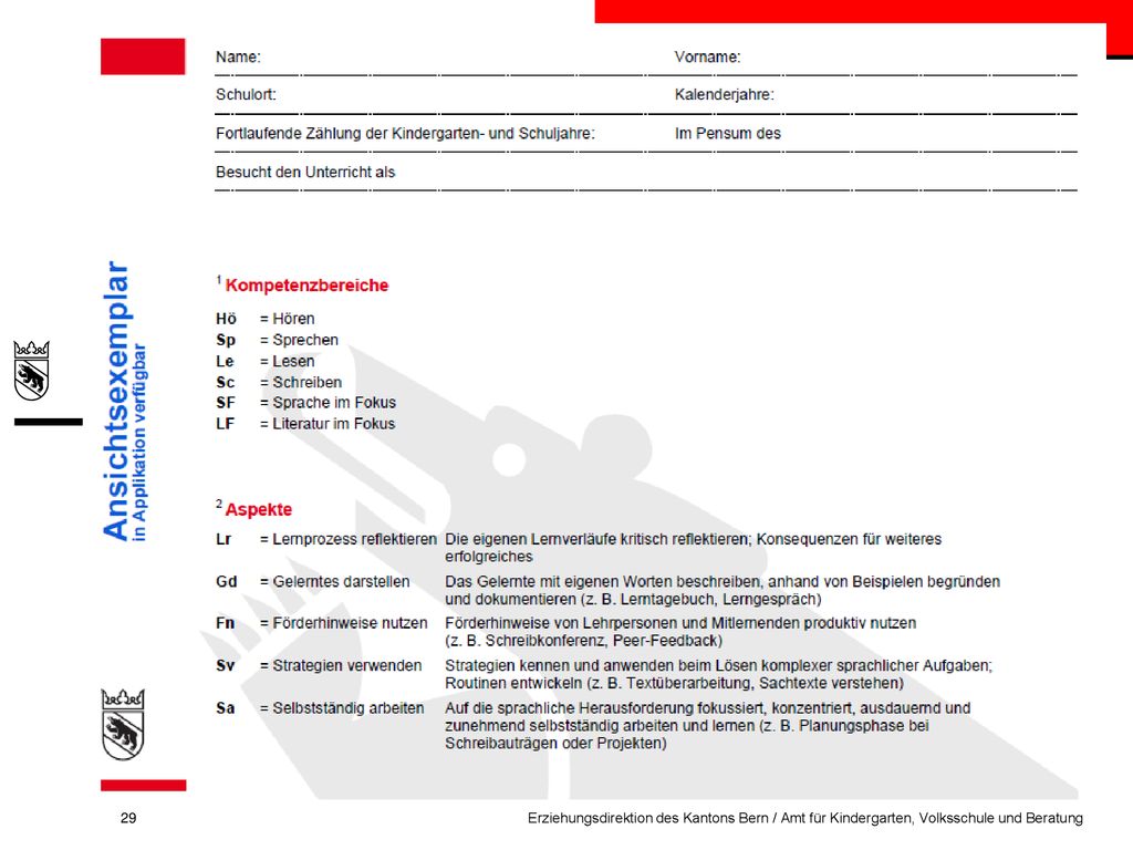 Erziehungsdirektion des Kantons Bern / Amt für Kindergarten, Volksschule und Beratung
