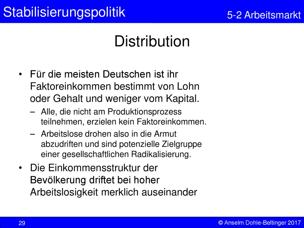 Distribution Für die meisten Deutschen ist ihr Faktoreinkommen bestimmt von Lohn oder Gehalt und weniger vom Kapital.