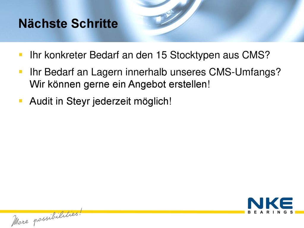 Nächste Schritte Ihr konkreter Bedarf an den 15 Stocktypen aus CMS