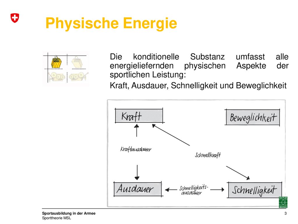 Physische Energie Die konditionelle Substanz umfasst alle energieliefernden physischen Aspekte der sportlichen Leistung: