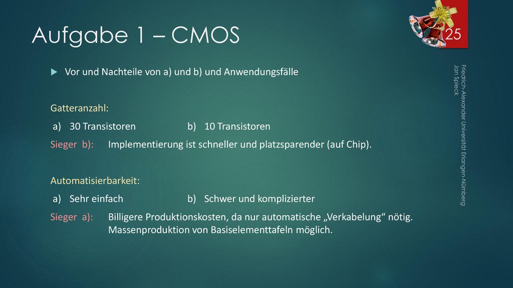 Aufgabe 1 – CMOS Vor und Nachteile von a) und b) und Anwendungsfälle