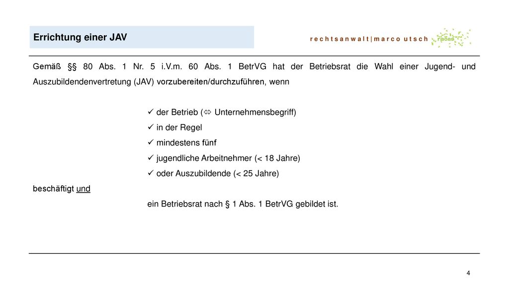 Errichtung einer JAV r e c h t s a n w a l t | m a r c o u t s c h.