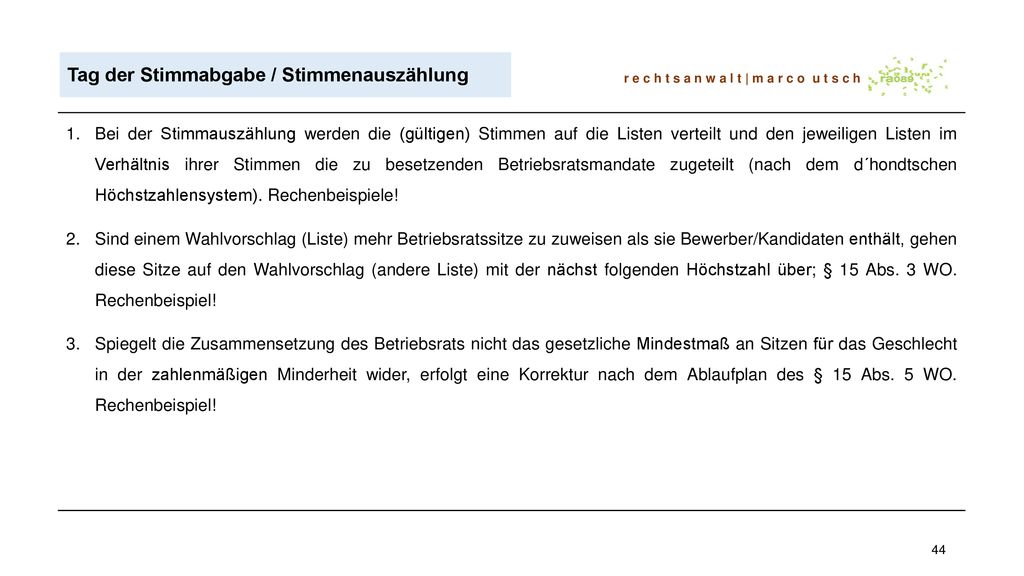Tag der Stimmabgabe / Stimmenauszählung