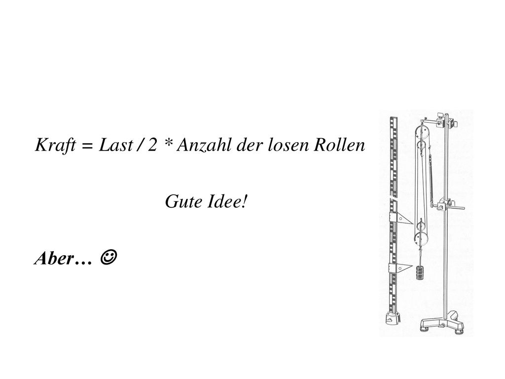 Kraft = Last / 2 * Anzahl der losen Rollen