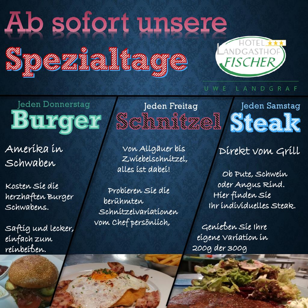 Spezialtage Ab sofort unsere Burger Steak Schnitzel Amerika in