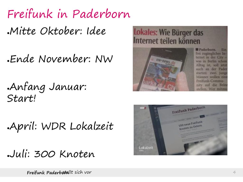 Freifunk in Paderborn Mitte Oktober: Idee Ende November: NW