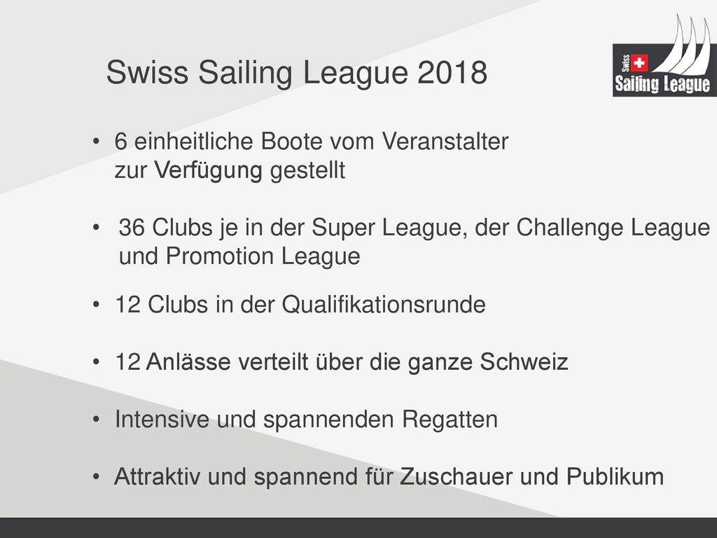 Swiss Sailing League einheitliche Boote vom Veranstalter zur Verfügung gestellt.