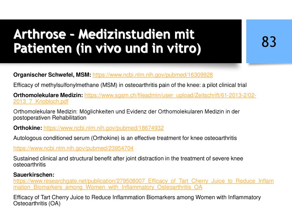 Arthrose – Medizinstudien mit Patienten (in vivo und in vitro)