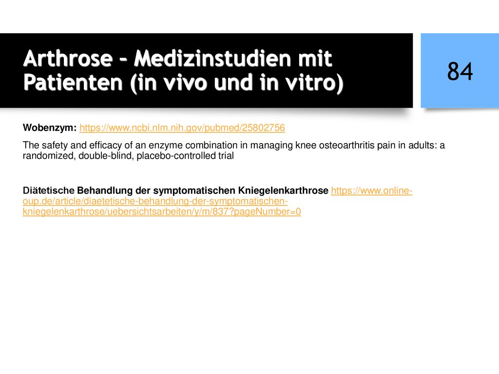 Arthrose – Medizinstudien mit Patienten (in vivo und in vitro)