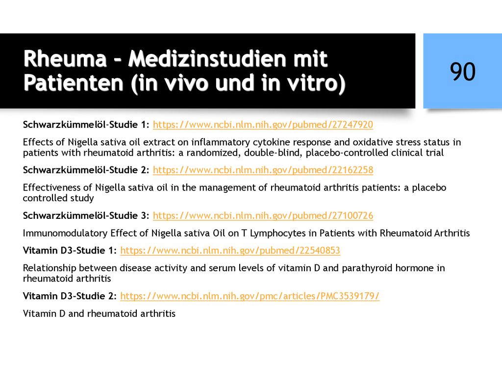 Rheuma – Medizinstudien mit Patienten (in vivo und in vitro)