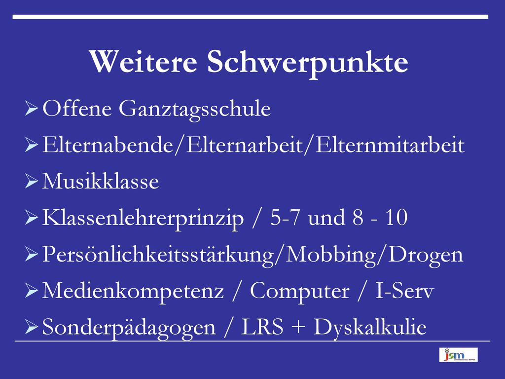 Weitere Schwerpunkte Offene Ganztagsschule