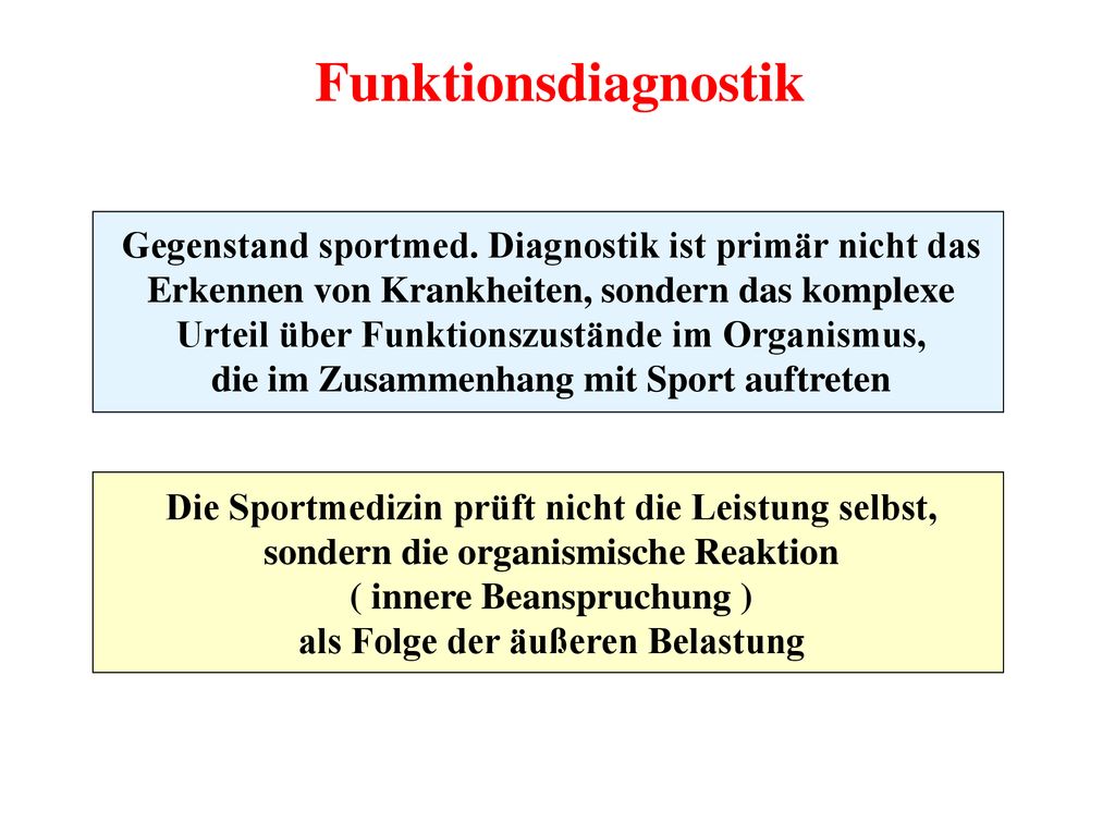 Funktionsdiagnostik Gegenstand sportmed. Diagnostik ist primär nicht das. Erkennen von Krankheiten, sondern das komplexe.