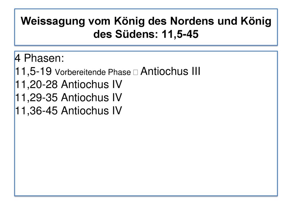 Weissagung vom König des Nordens und König des Südens: 11,5-45