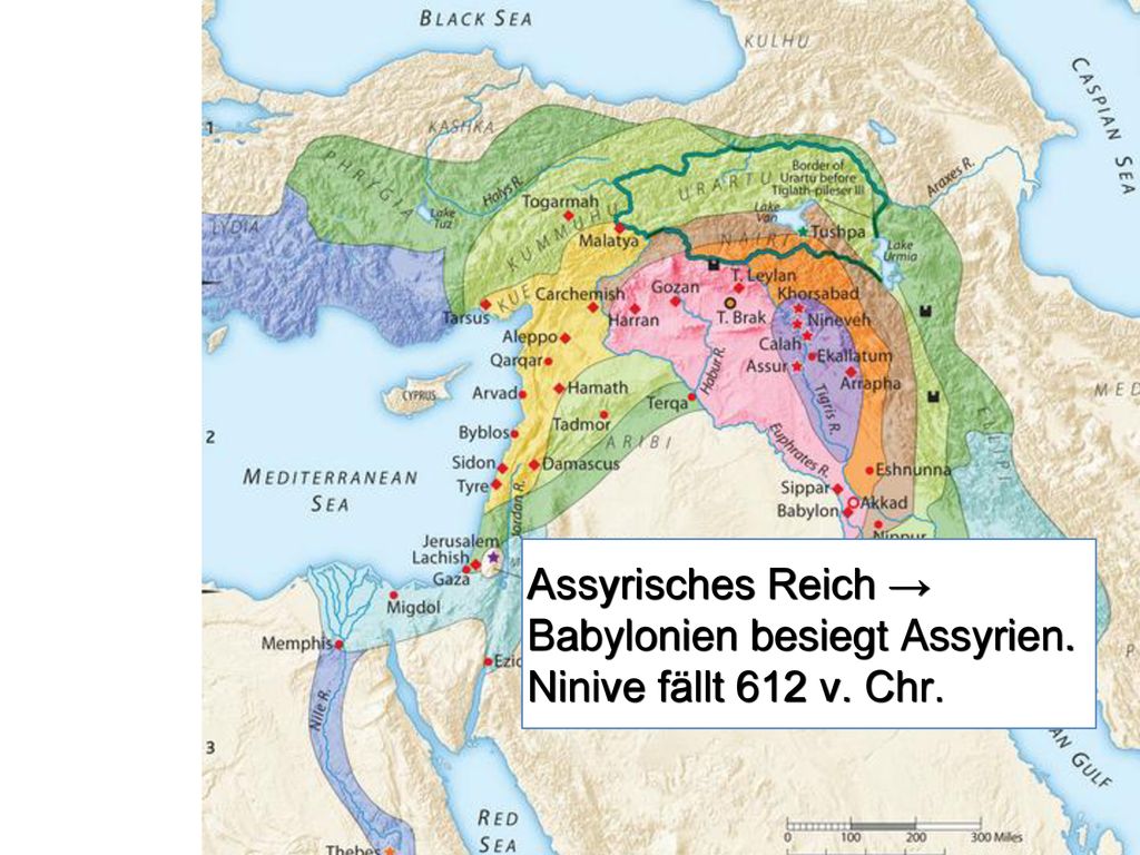 Assyrisches Reich → Babylonien besiegt Assyrien. Ninive fällt 612 v. Chr.