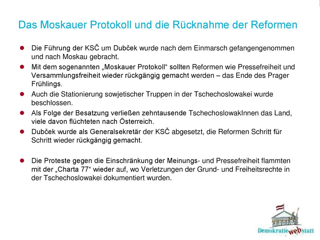 Das Moskauer Protokoll und die Rücknahme der Reformen