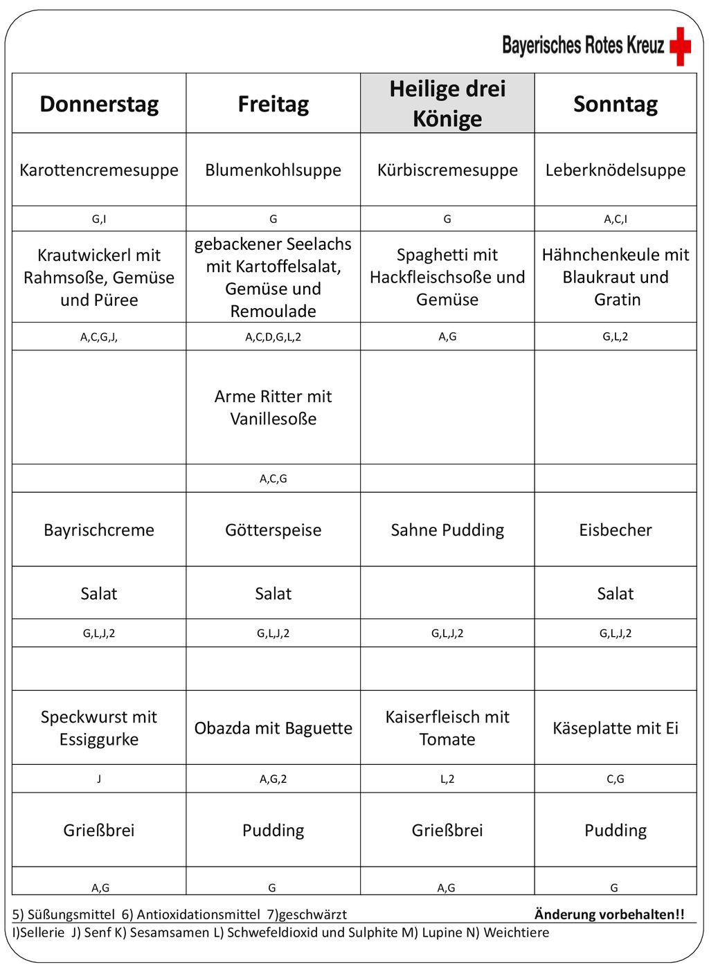 Donnerstag Freitag Heilige drei Könige Sonntag