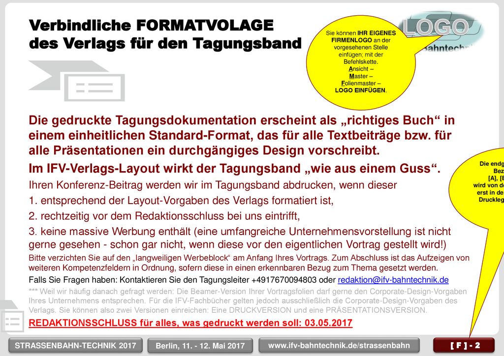 Verbindliche FORMATVOLAGE des Verlags für den Tagungsband