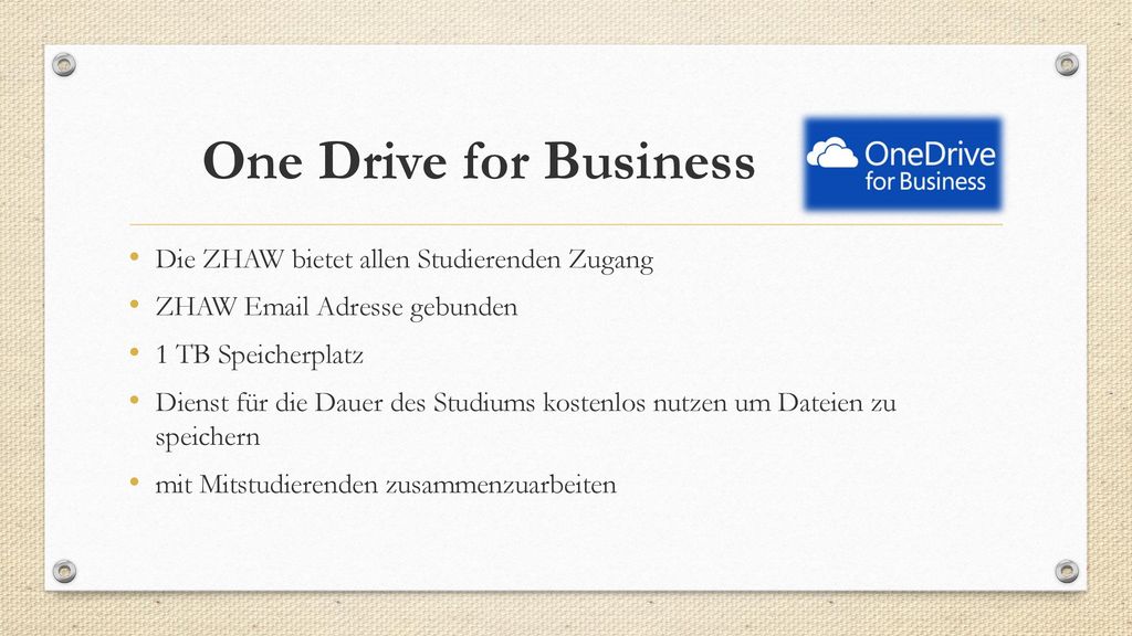 One Drive for Business Die ZHAW bietet allen Studierenden Zugang