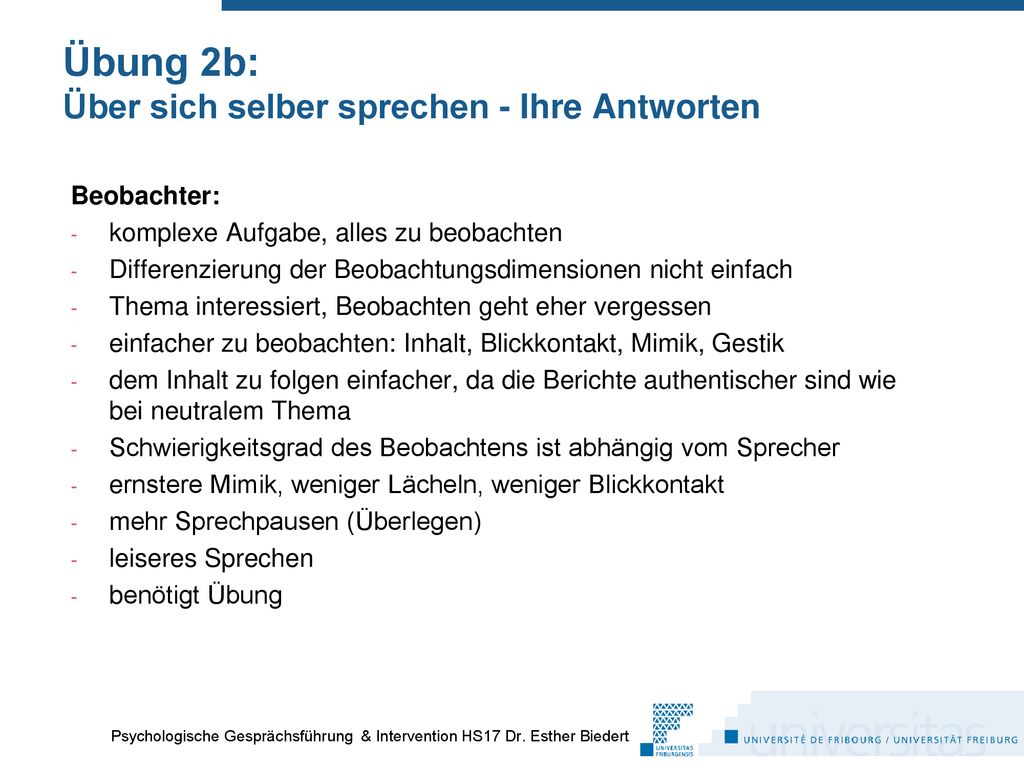 Übung 2b: Über sich selber sprechen - Ihre Antworten