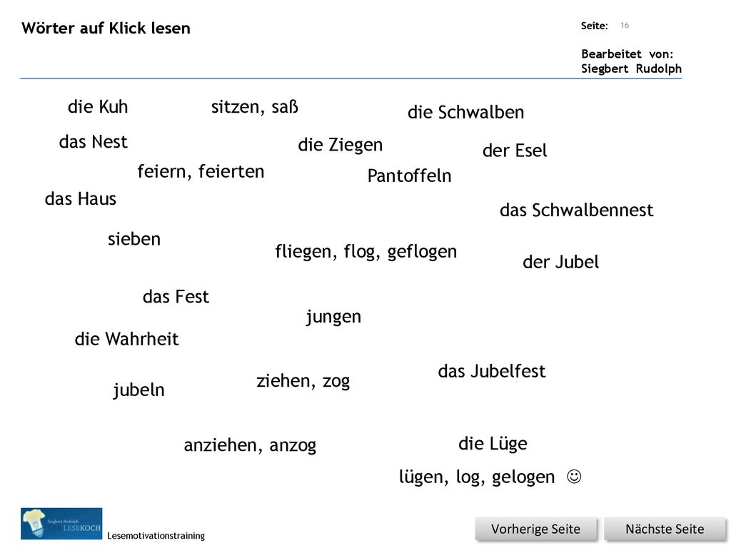 die Kuh sitzen, saß die Schwalben das Nest die Ziegen der Esel