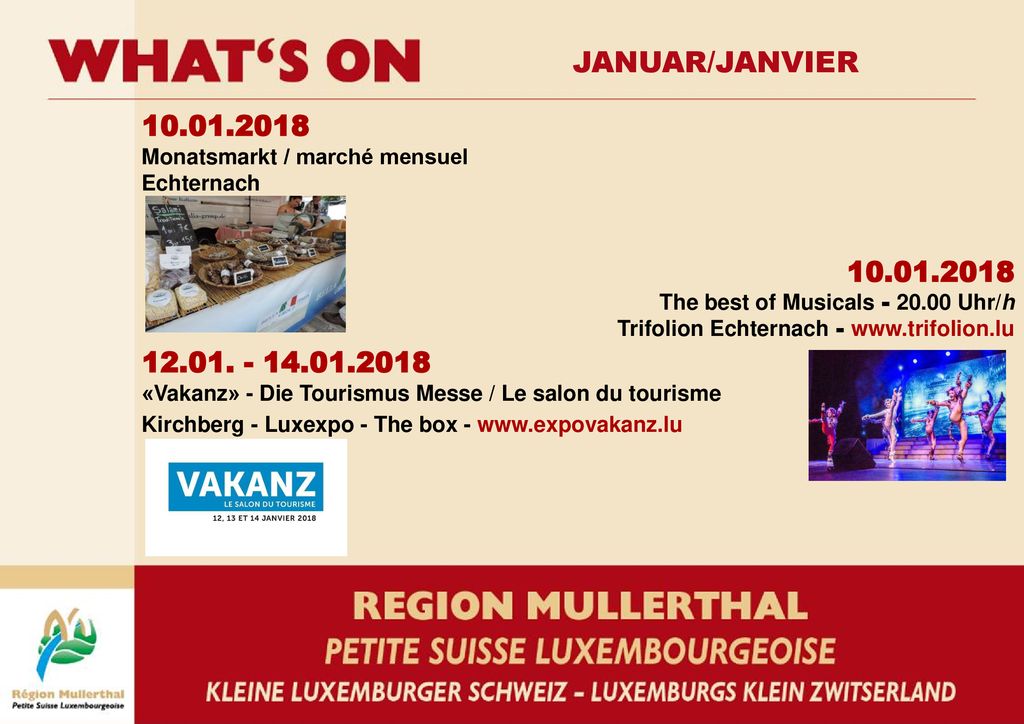 JANUAR/JANVIER Monatsmarkt / marché mensuel. Echternach. The best of Musicals Uhr/h.